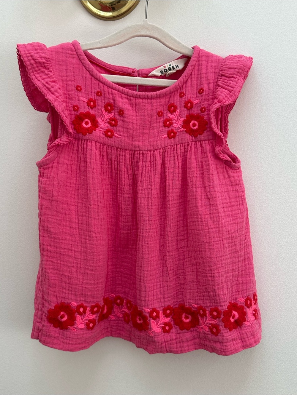 Mini Boden Girls’ Pink Gauze Embroidered Shirt & Shorts Set – Size 7Y